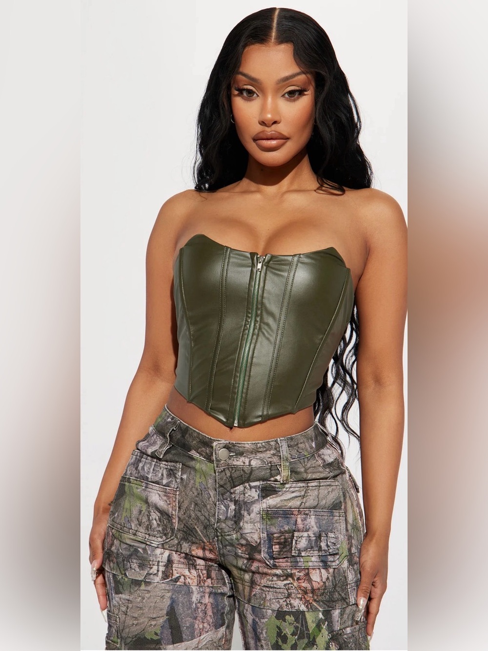 NWT OLIVE GREEN ALINA PU CORSET TOP
